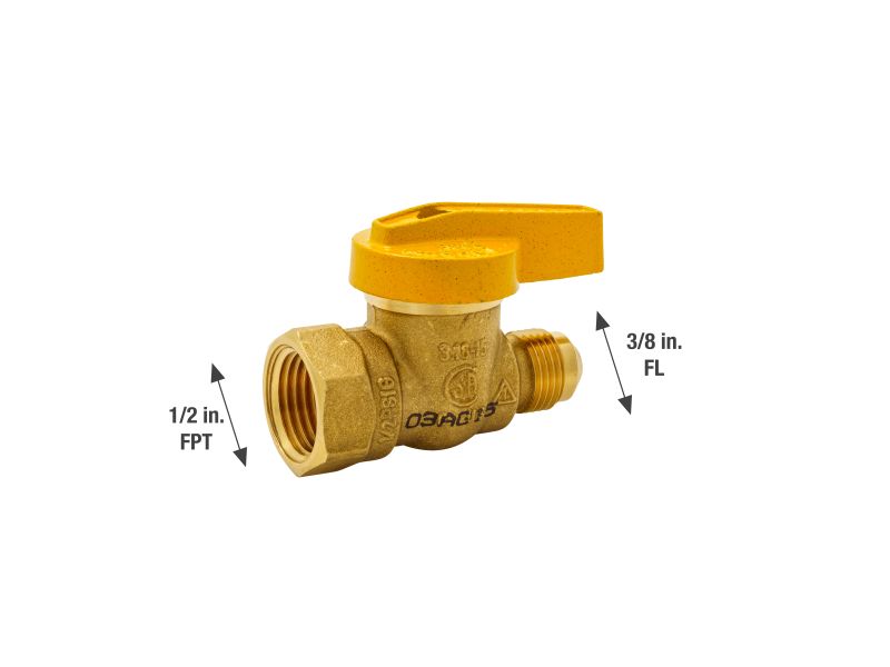 B&K 114-522 Brass 3/8" Flare x 1/2" FIPT Gas Valve