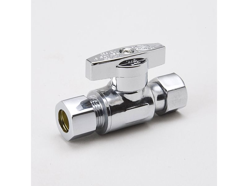Chrome Plated Brass 3/8" COMP Female x 3/8" COMP Male Straight Stop