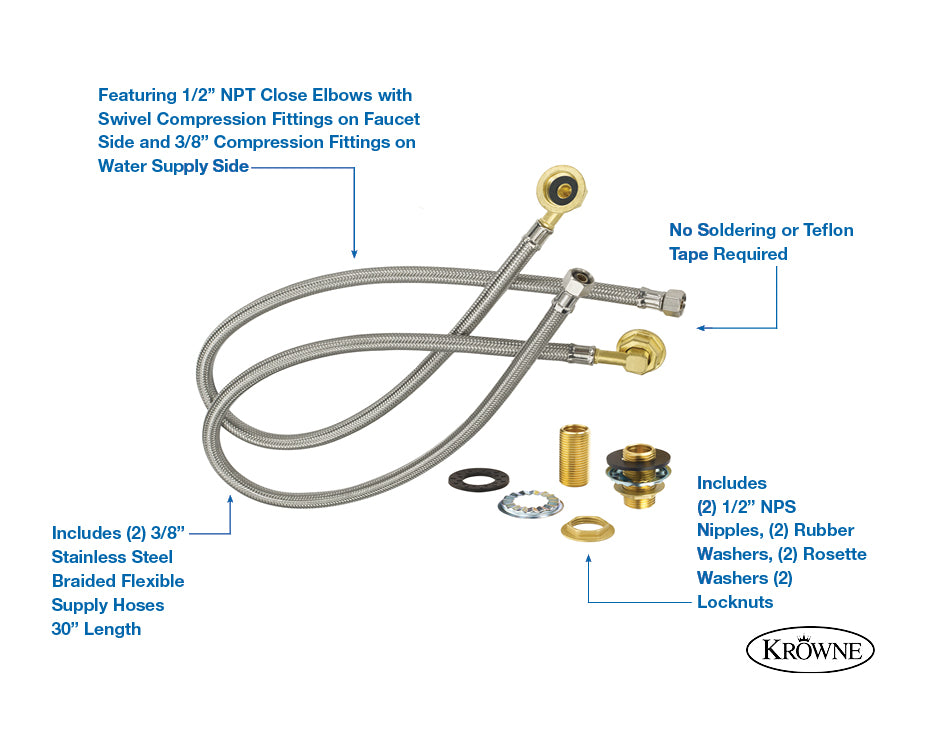 Krowne 21-445L Royal Series E-Z Install Flexible Water Line Kit with Mounting Hardware