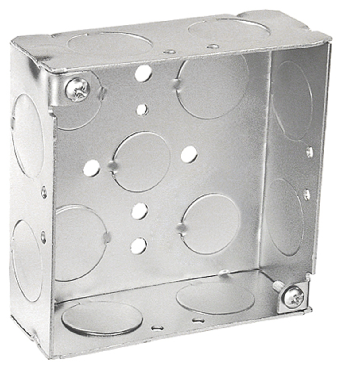 4" Square Welded Steel Electrical Box – 1‑1/2" Deep, w/ 3/4" Conduit KO’s