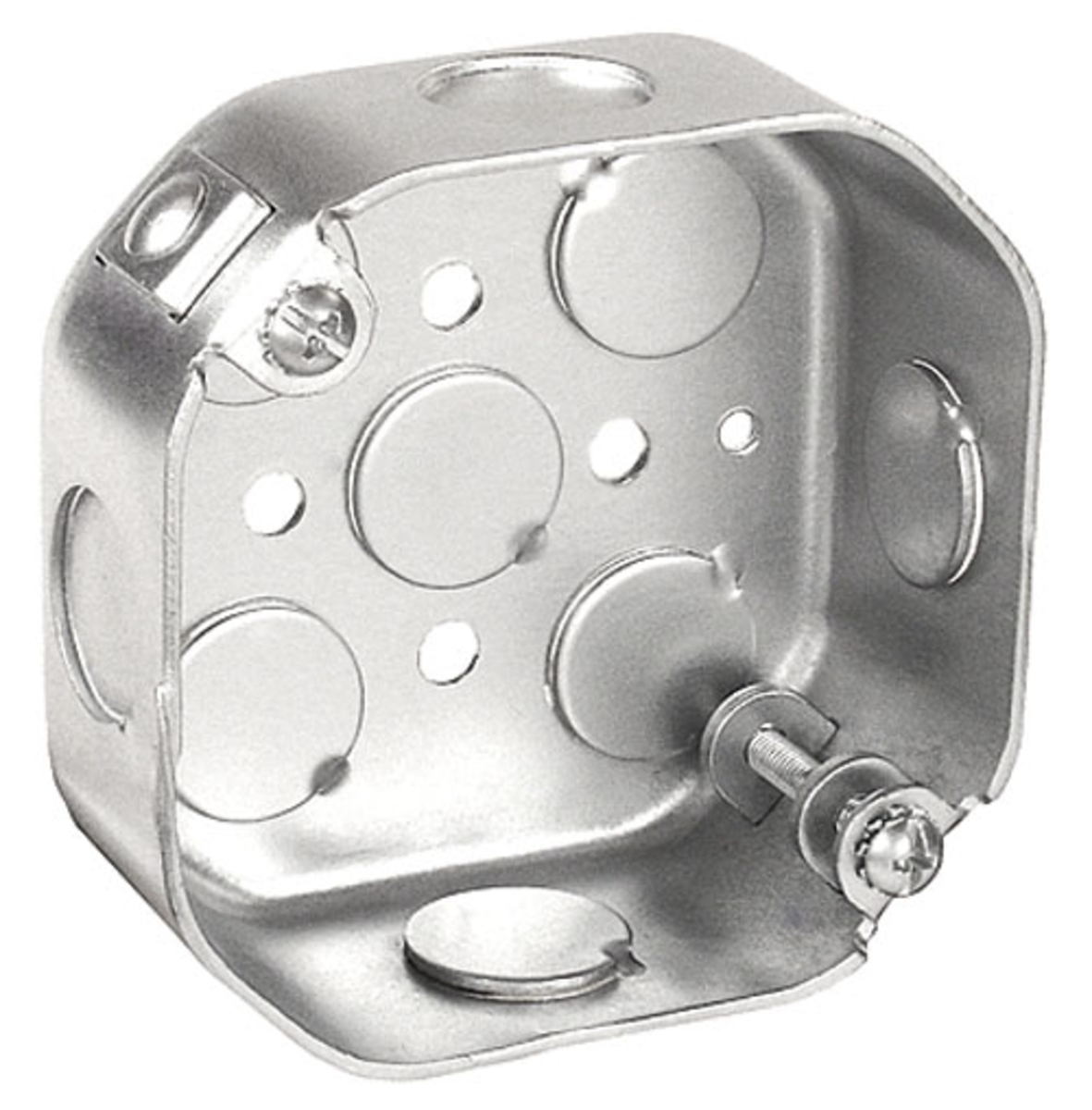 4" Octagon Fan & Fixture Support Box, 1‑1/2" Deep, Galvanized Steel, No Bracket