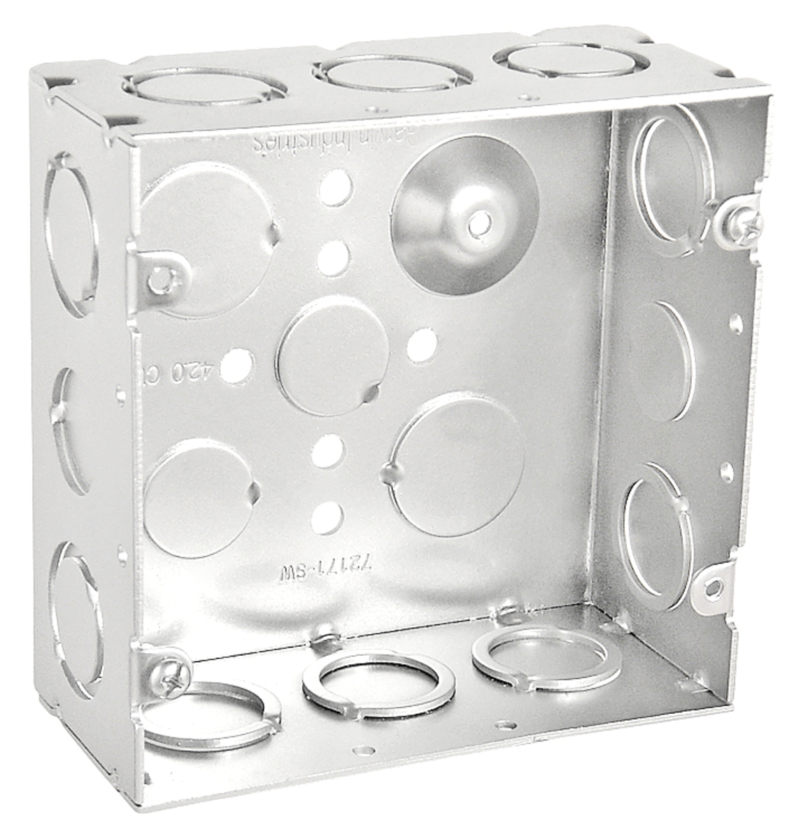 4‑11/16" Square Welded Steel Box – 2‑1/8" Deep, w/ 1/2" & 3/4" KO’s