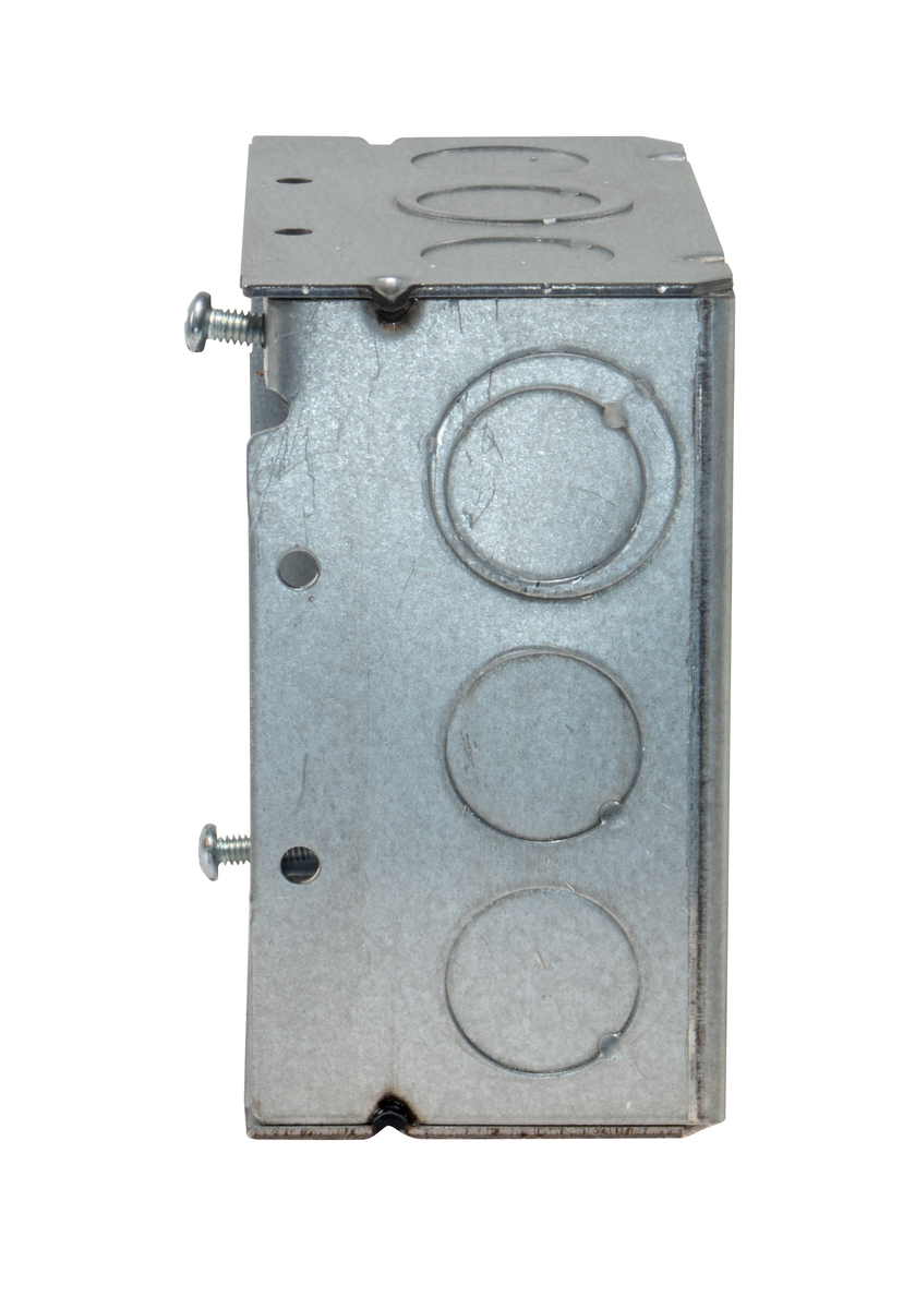 4" Square Welded Steel Electrical Box – 2‑1/8" Deep, Combo 1/2" and 3/4" Knockouts