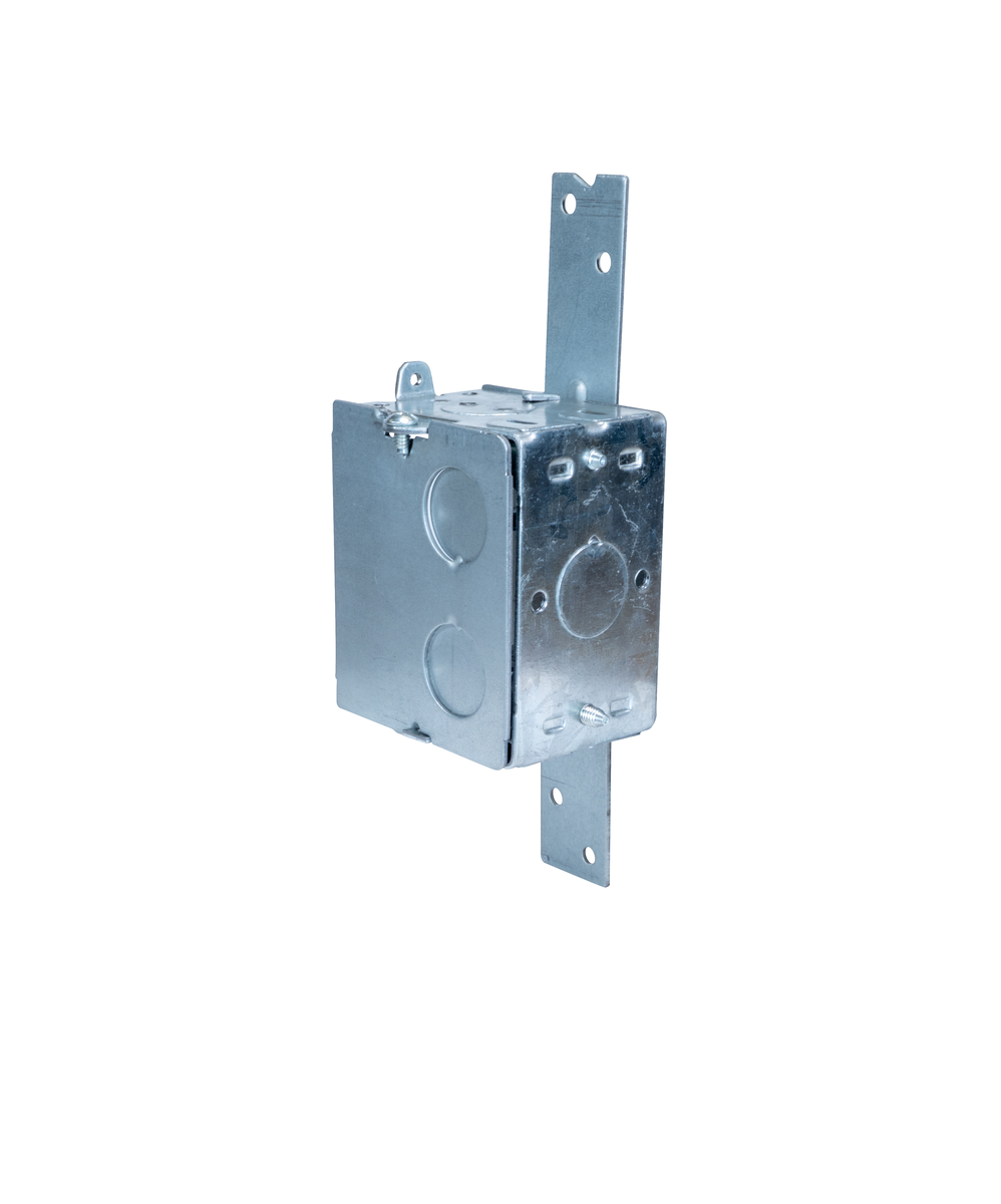 3" x 2" Steel Switch Box, 2‑1/2 Inch Deep with MC/BX Clamps, 1/2" Knockouts, and F‑Bracket (Face‑Mount)