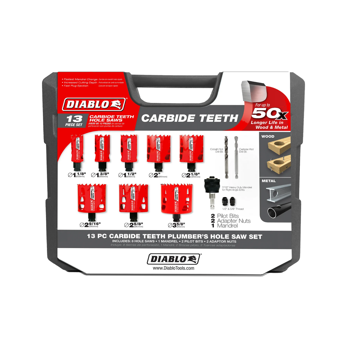 Diablo 13 Piece Carbide Teeth Hole Saw Set for Plumbers