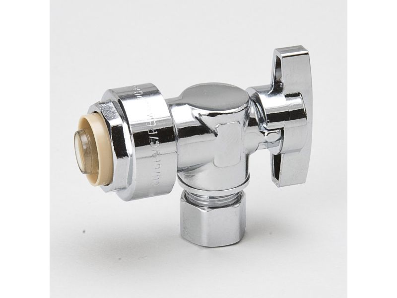 Chrome Plated Brass 1/2" Push Fit x 3/8" COMP Angle Stop