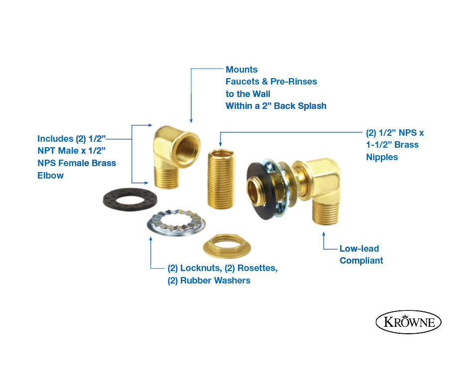 Krowne 21-190L Royal Series Wall Mounting Kit for Wall Mount Faucets & Pre-Rinse Units