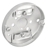 3‑1/2" Round Pan Box – 1/2" Deep, Drawn, w/ 1/2" KO’s & Romex Clamps