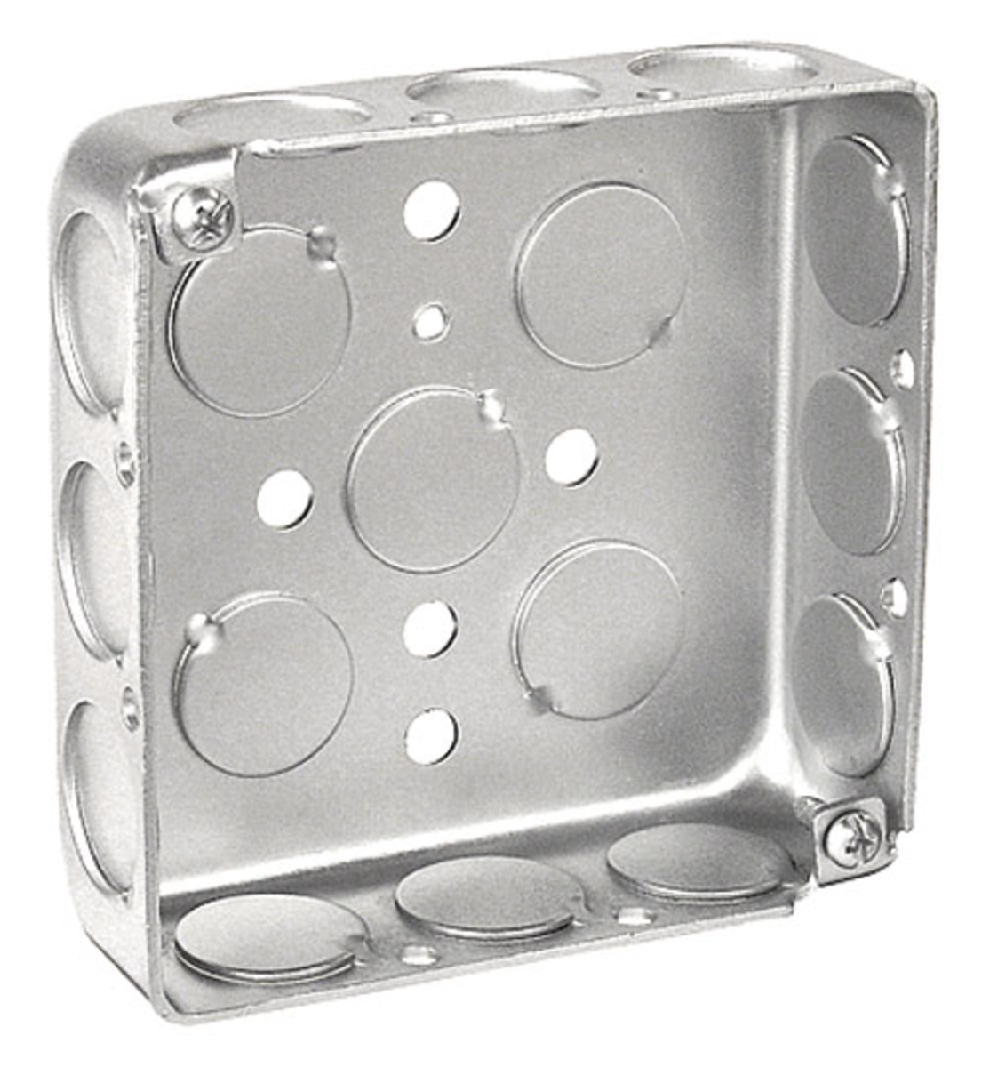 4" Square Drawn Steel Electrical Box – 1‑1/4" Deep, 1/2" Knockouts