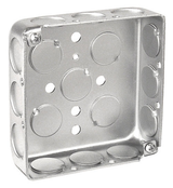4" Square Drawn Steel Electrical Box – 1‑1/4" Deep, 1/2" Knockouts