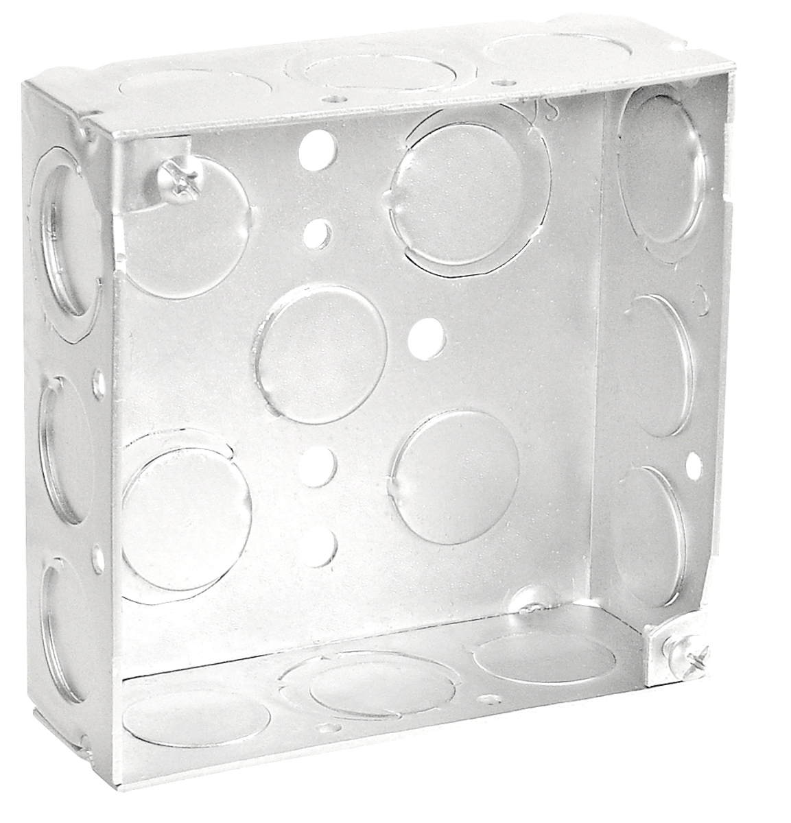 4" Square Welded Steel Electrical Box – 1-1/2" Deep, w/ 1/2" Conduit KO’s