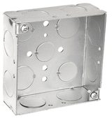 4" Square Welded Steel Electrical Box – 1‑1/2" Deep, w/ 3/4" Conduit KO’s