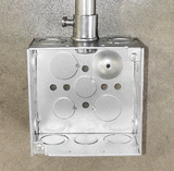 4" Square Welded Steel Electrical Box – 1‑1/2" Deep, w/ 3/4" Conduit KO’s