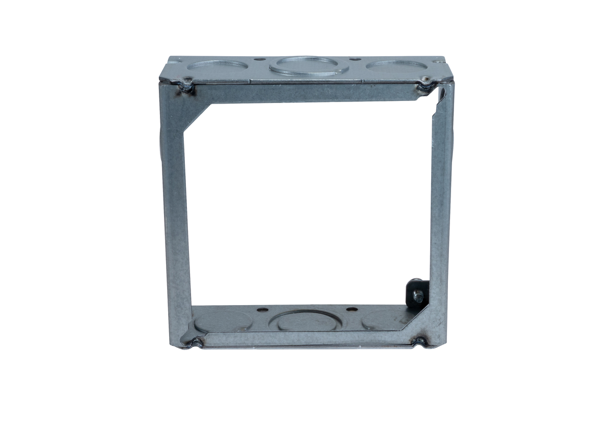 4" Square Welded Extension Electrical Box – 1-1/2" Deep, w/ 1/2" & 3/4" Conduit KO’s