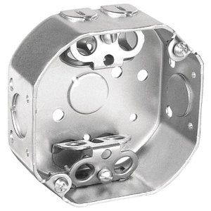 4" Octagon Drawn Steel Electrical Box – 2-1/8" Deep, 1/2" Knockouts, BX Cable Clamps