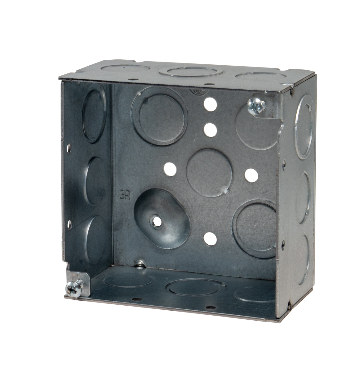 4" Square Welded Steel Electrical Box – 2‑1/8" Deep, Combo 1/2" and 3/4" Knockouts