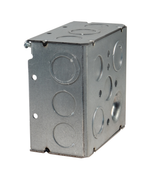 4" Square Welded Steel Electrical Box – 2‑1/8" Deep, Combo 1/2" and 3/4" Knockouts