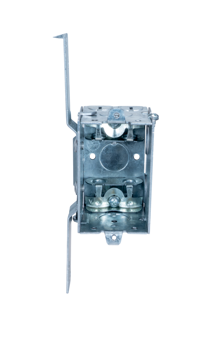 3" x 2" Steel Switch Box, 2‑1/2 Inch Deep with MC/BX Clamps, 1/2" Knockouts, and F‑Bracket (Face‑Mount)