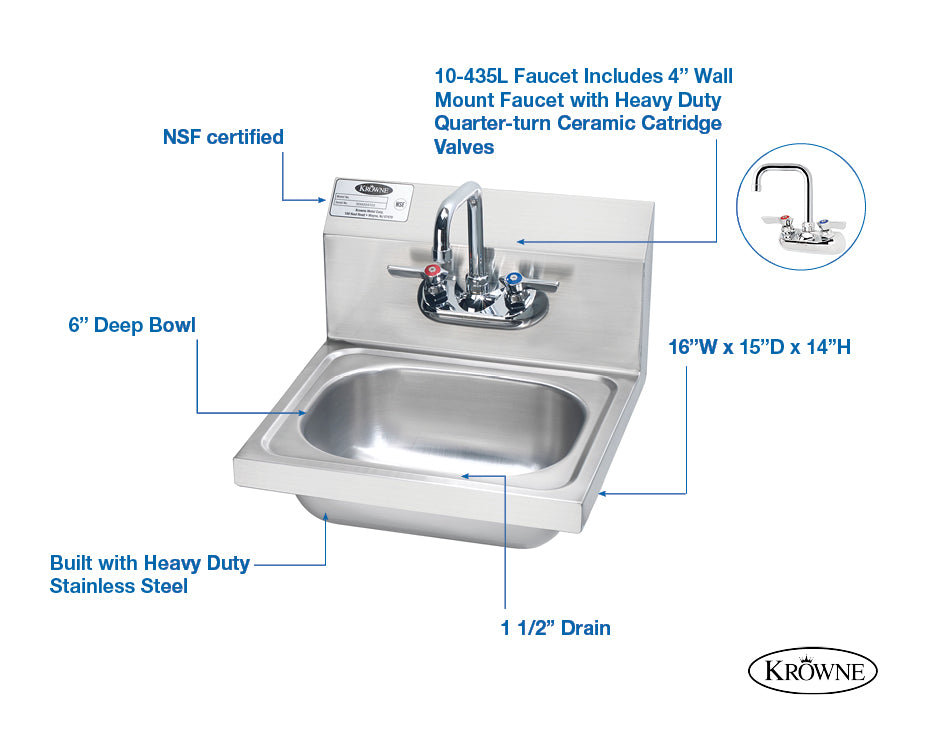 Krowne HS-2L 17-1/4"W Hand Sink