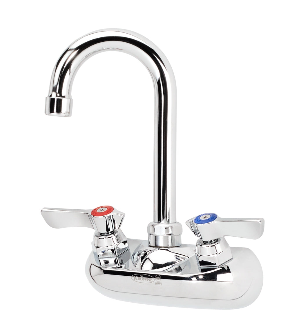 Krowne 10-400L Silver Series 4" Center Wall Mount Faucet with 3-1/2" Wide Gooseneck Spout