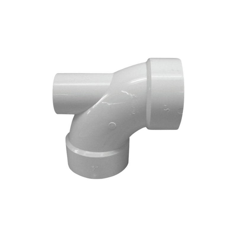 PVC Sch 40 DWV Low Heel Inlet 90 Elbow 3" x 3" x 2"(SXSXS)