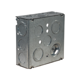 4" Square Welded Steel Electrical Box – 1‑1/2" Deep, 1/2" & 3/4" Conduit KO’s