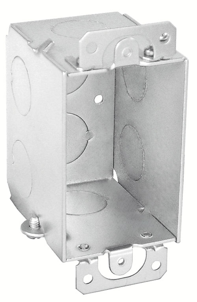 3" x 2" Steel Switch Box, 2‑1/2 Inch Deep with Conduit Knockouts and Plaster Ears